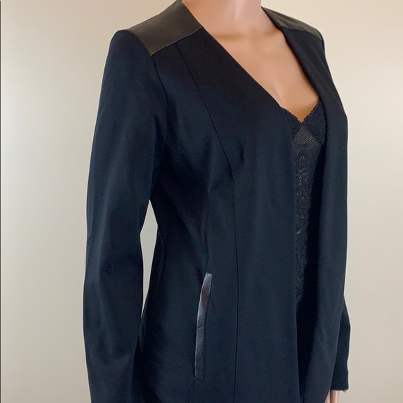 Eileen Fisher Black Leather Trim Ponte Open Blazer Jacket - Picture 4 of 7